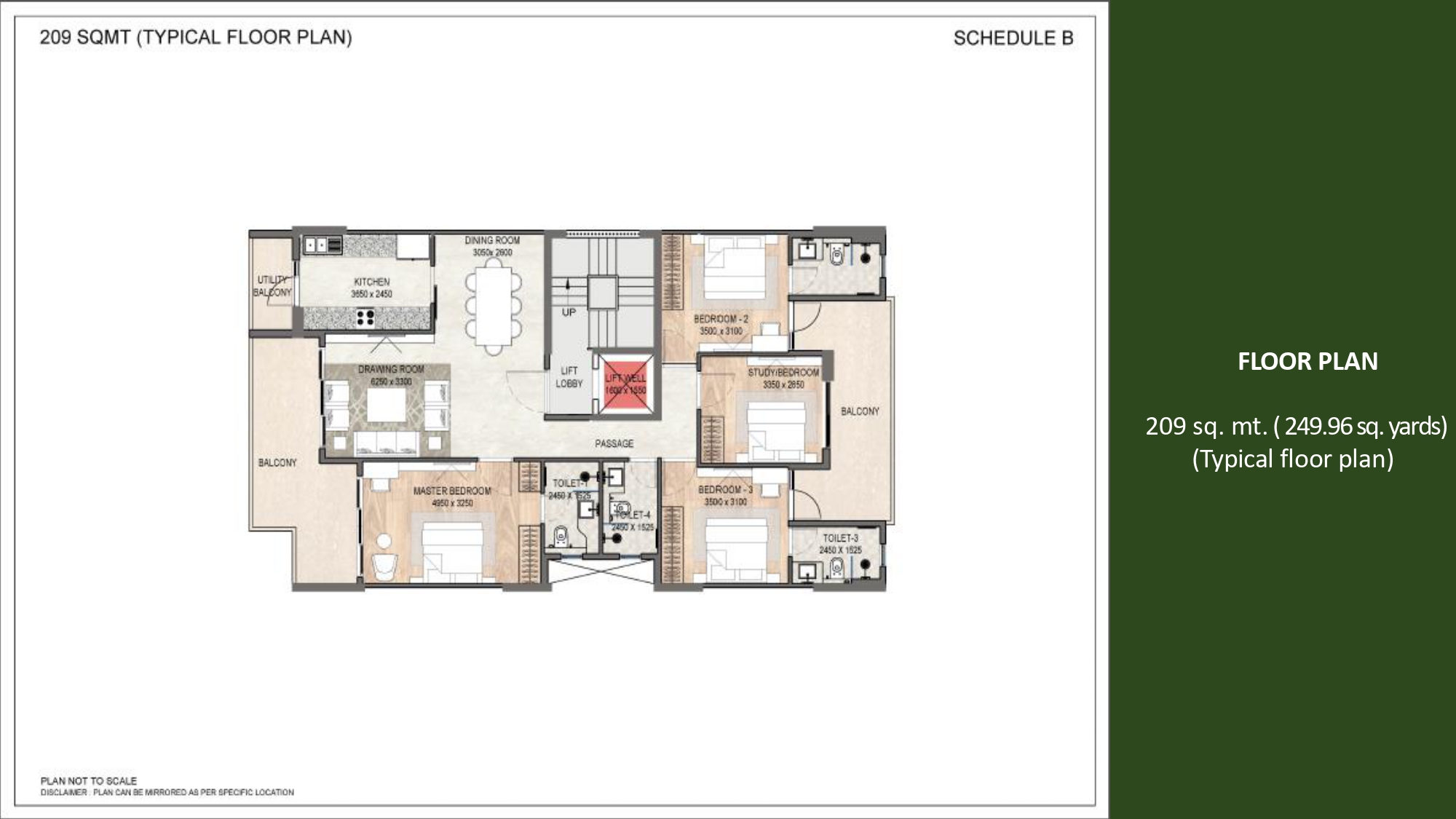 250.67 sqyards Typical Floor Plan