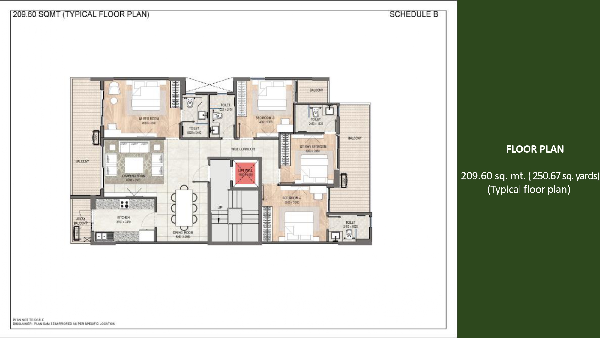 259.64 sqyards Typical Floor Plan