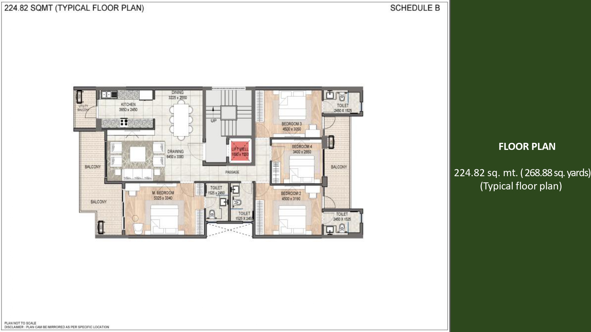 268.92 sqyards Typical Floor Plan